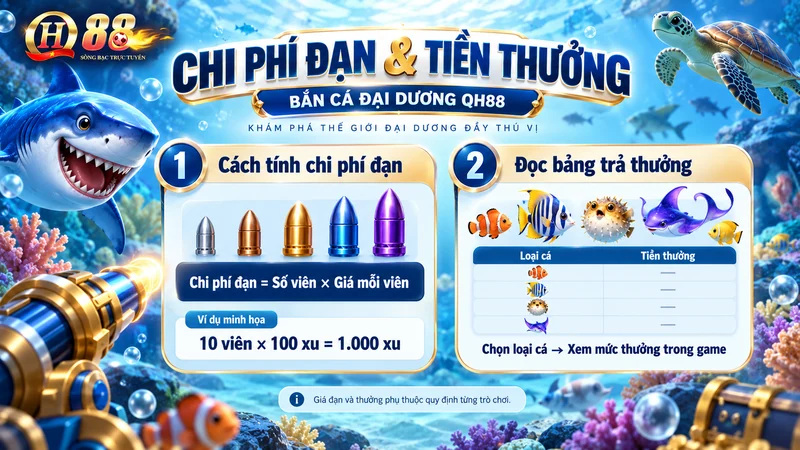 Cách tính chi phí đạn và đọc tiền thưởng Bắn Cá Đại Dương QH88